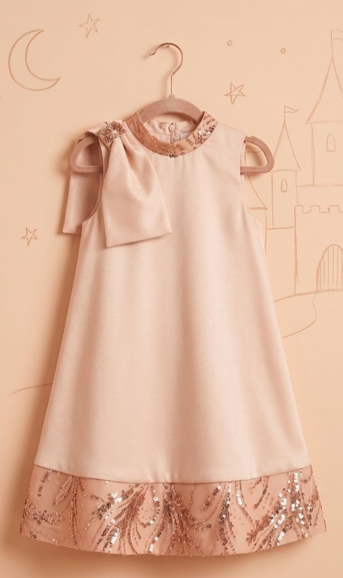 Blush Bow Sequin Hem Dress