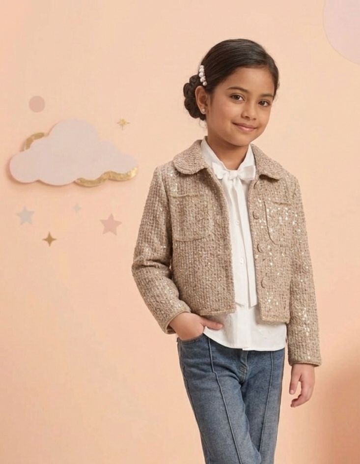 Beige and Gold Sequined Jacket