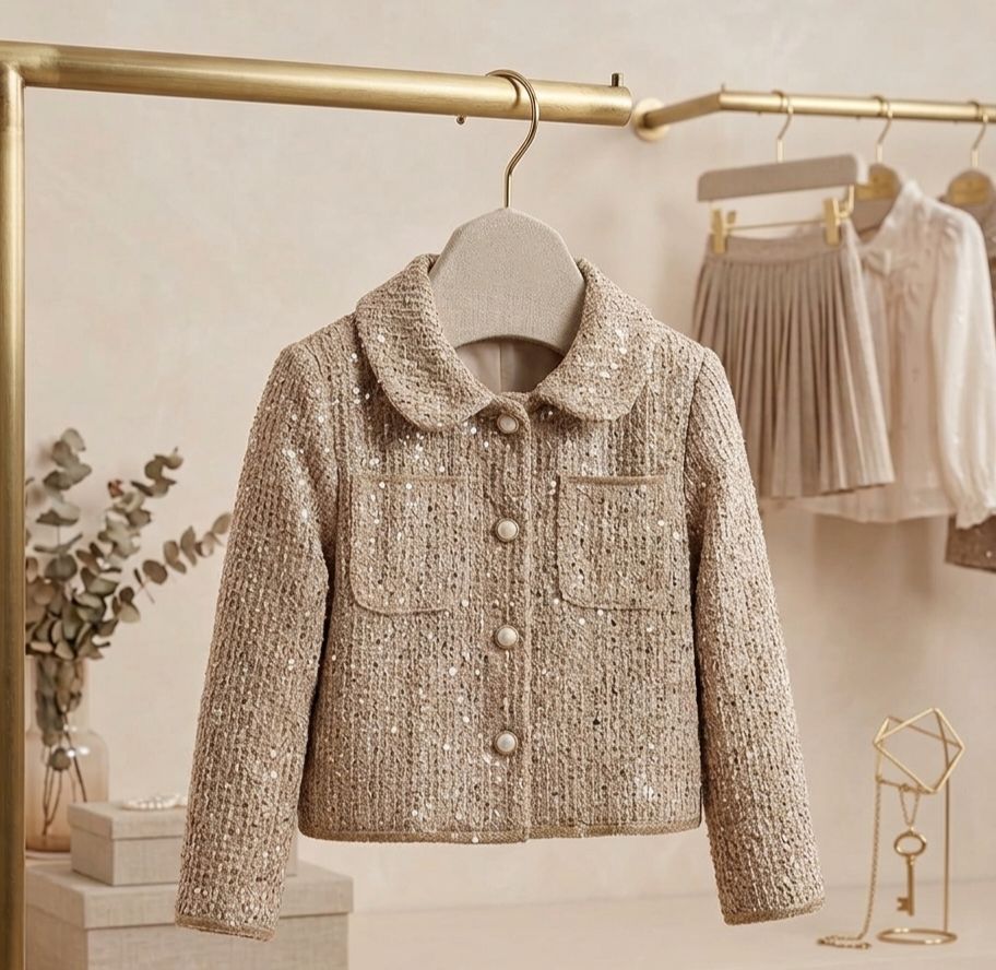 Beige and Gold Sequined Jacket