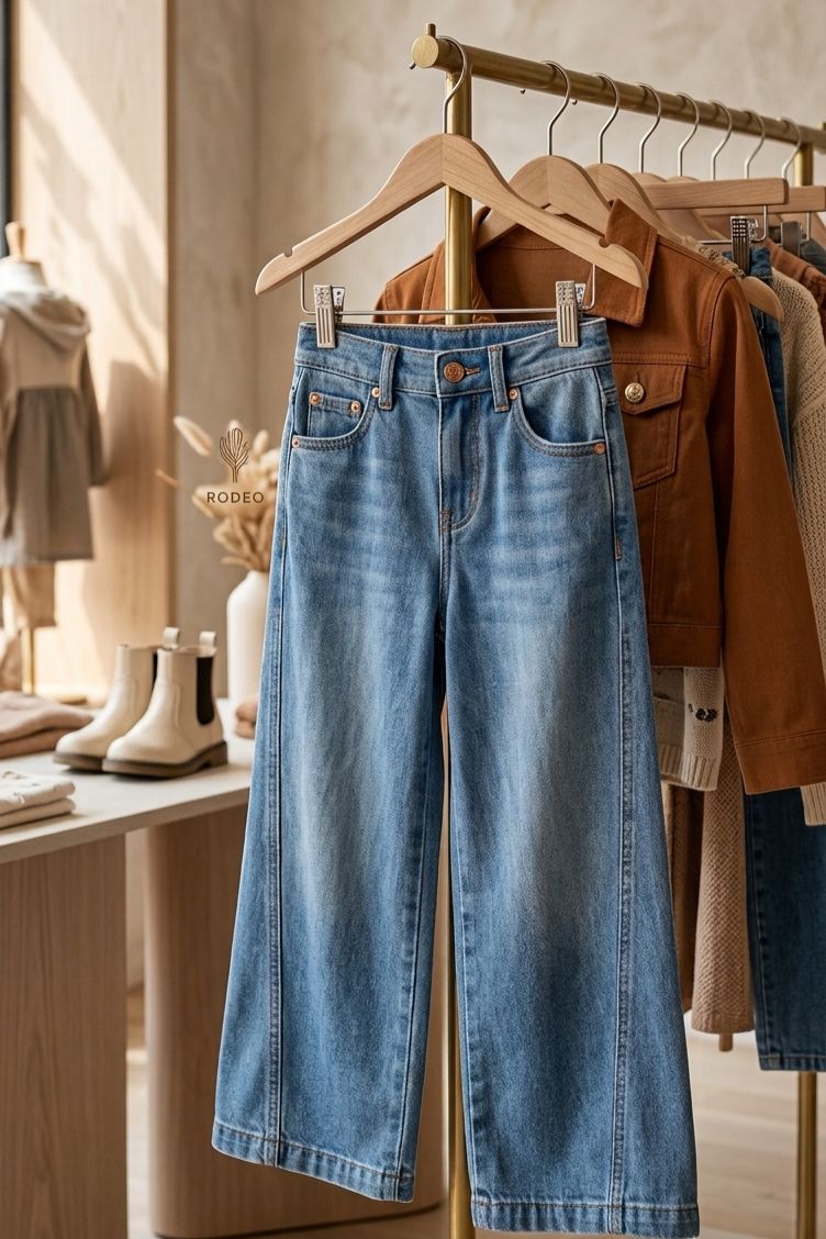 High-Waisted, Wide-Leg Denim Jeans