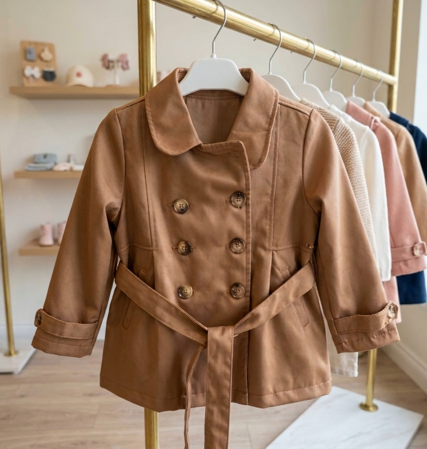 Zaya Kidz plaid dress, camel coat and blouse outfit set