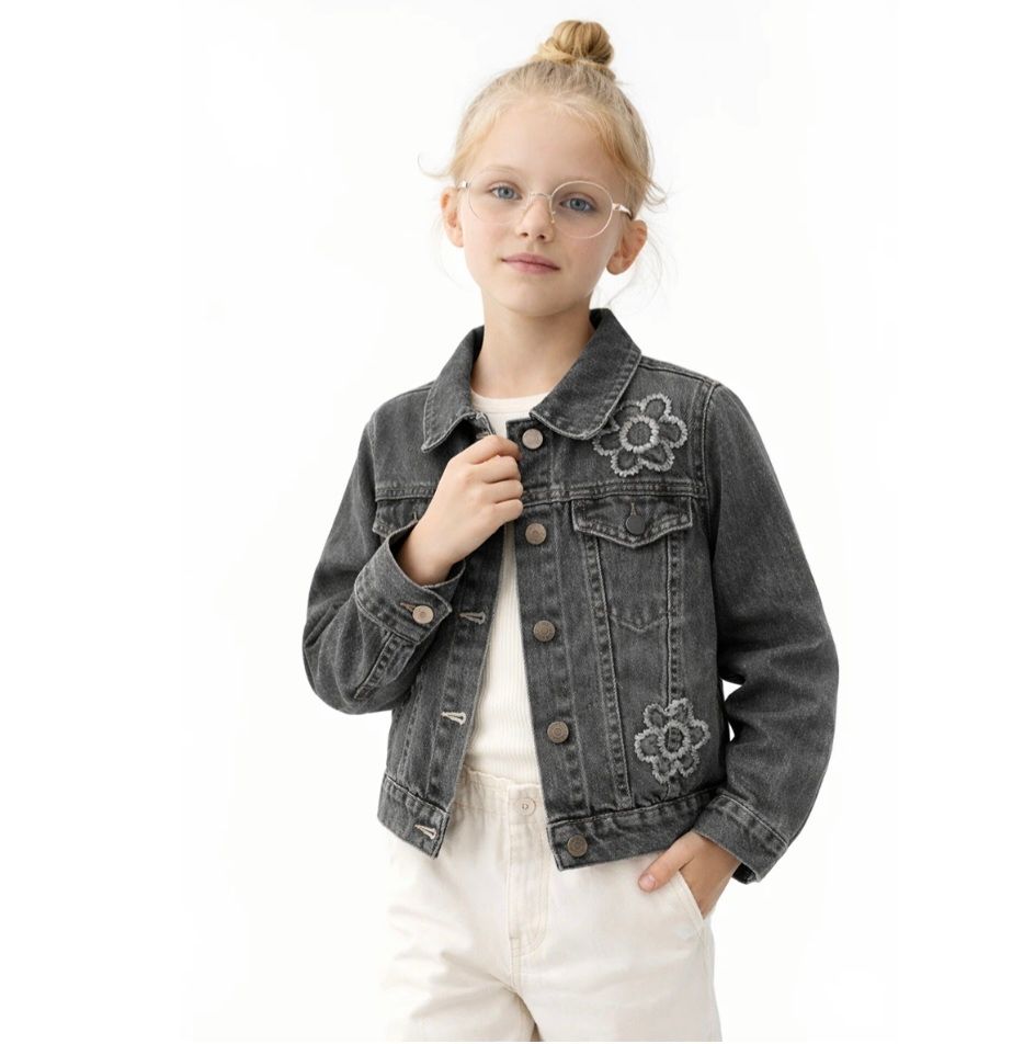 Daisy Themed Embroidered Denim Jacket