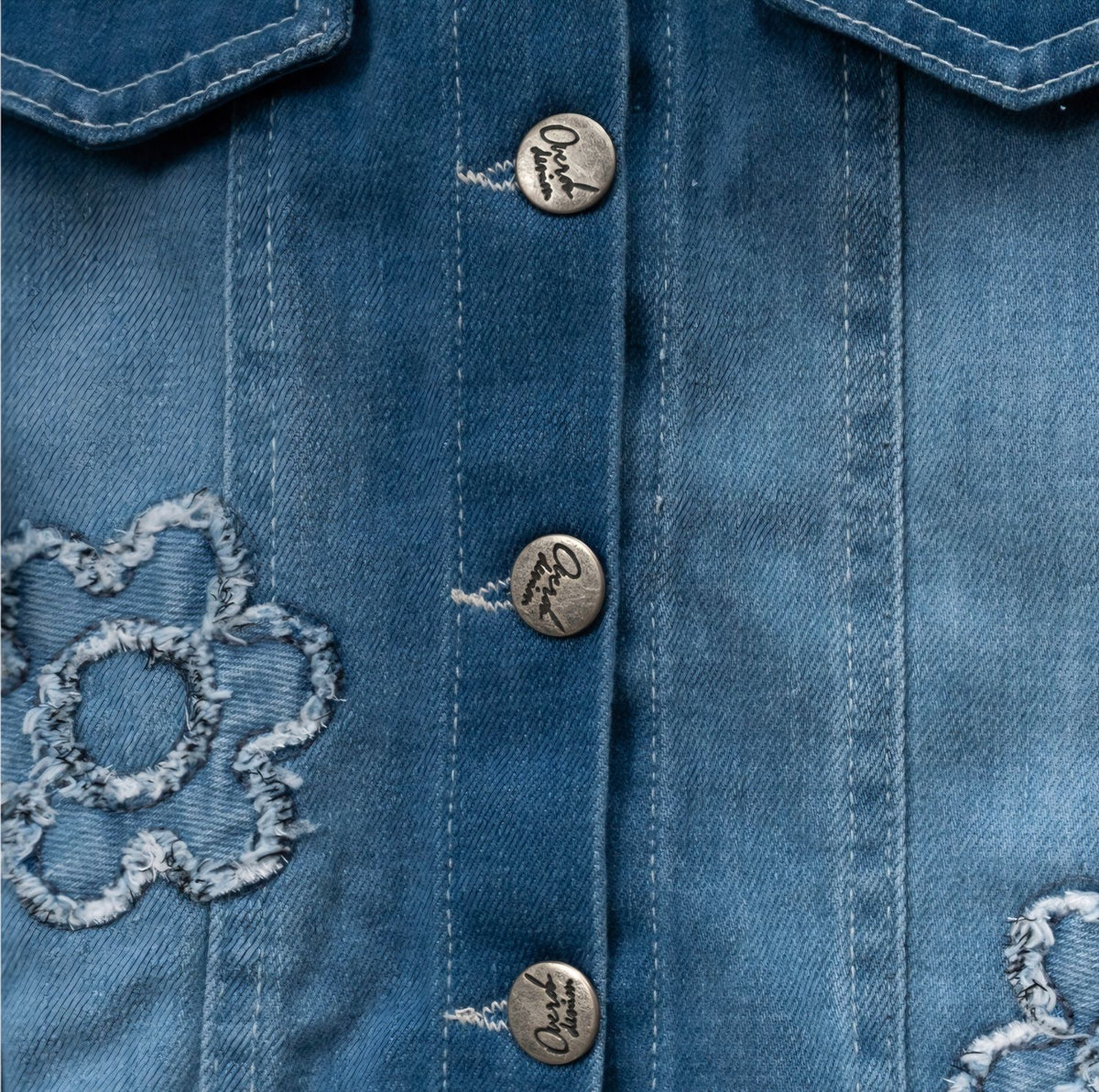 Daisy Themed Embroidered Denim Jacket