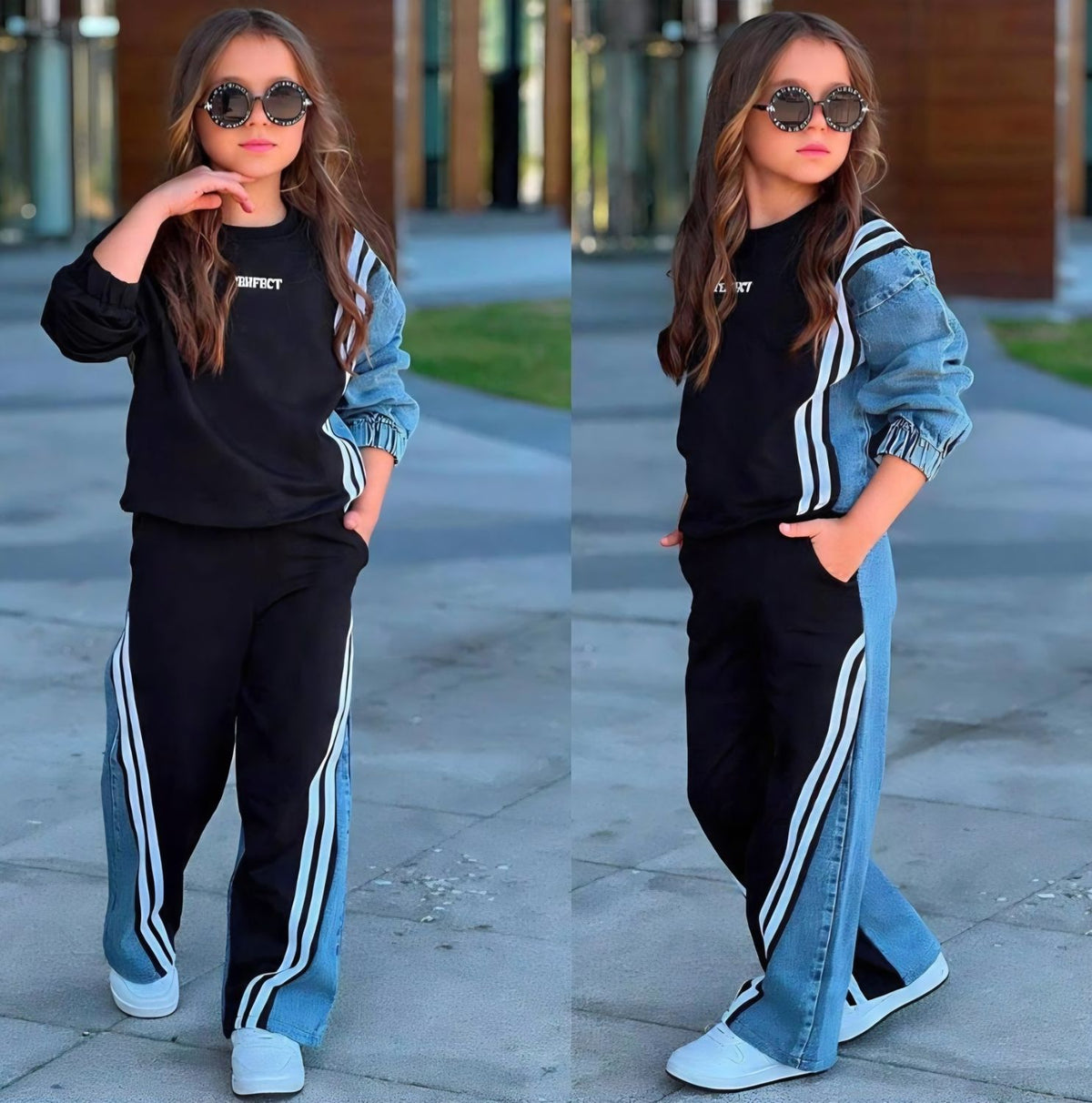 Perfect Contrast Denim Sweatsuit Set