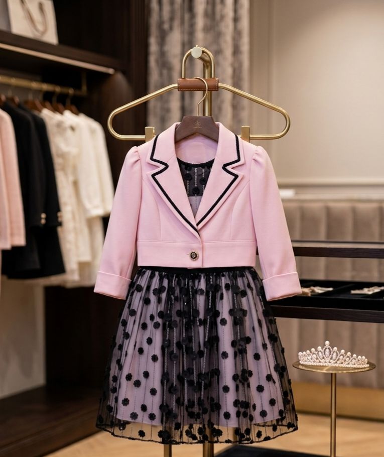 Midnight Petal Dress & Blush Jacket Set