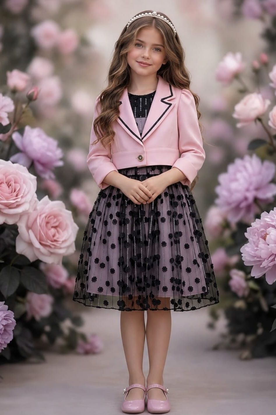Midnight Petal Dress & Blush Jacket Set