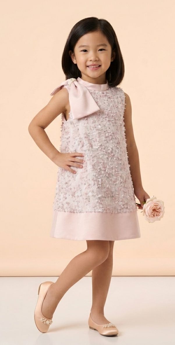 Pearl Bow Textured Shift Dress