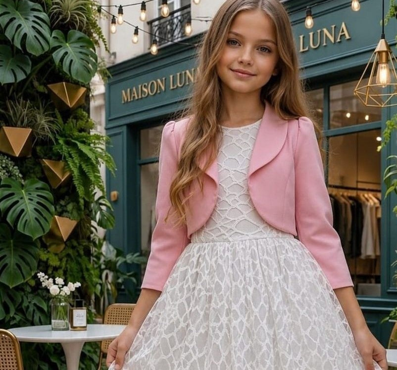 Ivory Lattice Dress & Blush Jacket Set