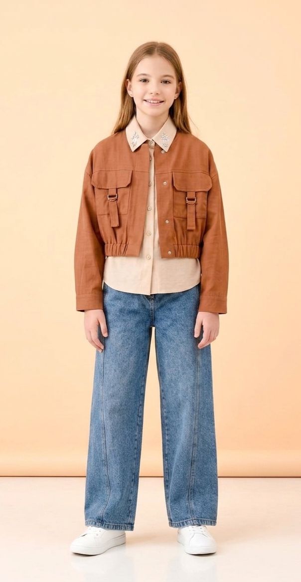 Caramel-Brown Jacket With D-Ring Ribbon Pulls
