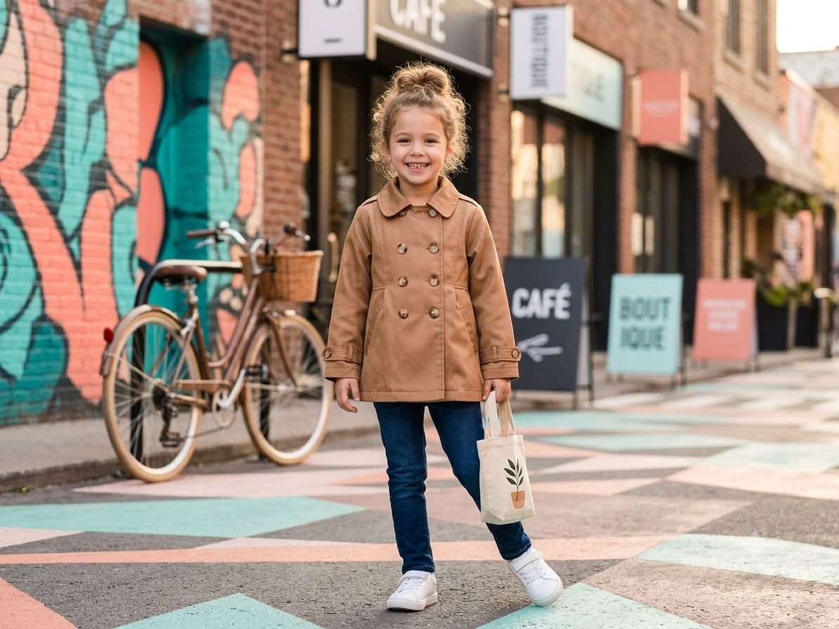 Zaya Kidz plaid dress, camel coat and blouse outfit set