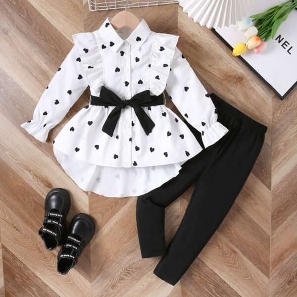 Girls’ Shirt Dress Outfit – Long Shirt with Belt & Leggings (4–7Y) - Image 6