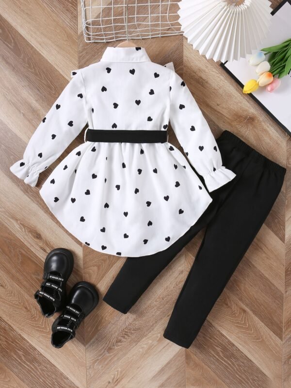 Girls’ Shirt Dress Outfit – Long Shirt with Belt & Leggings (4–7Y) - Image 3