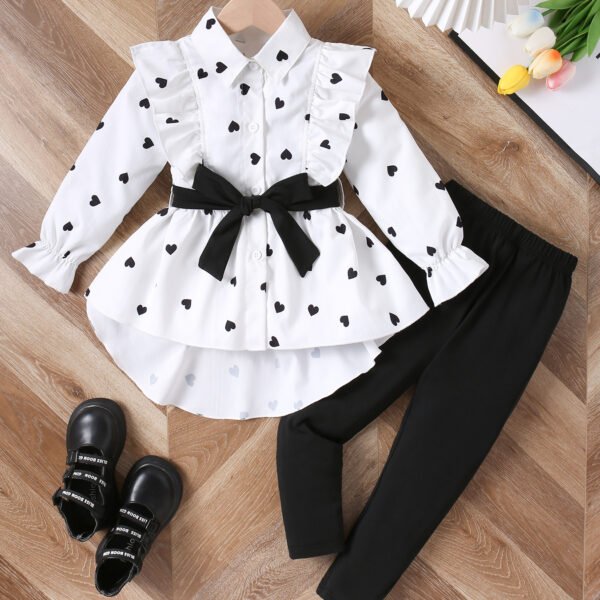 Girls’ Shirt Dress Outfit – Long Shirt with Belt & Leggings (4–7Y)