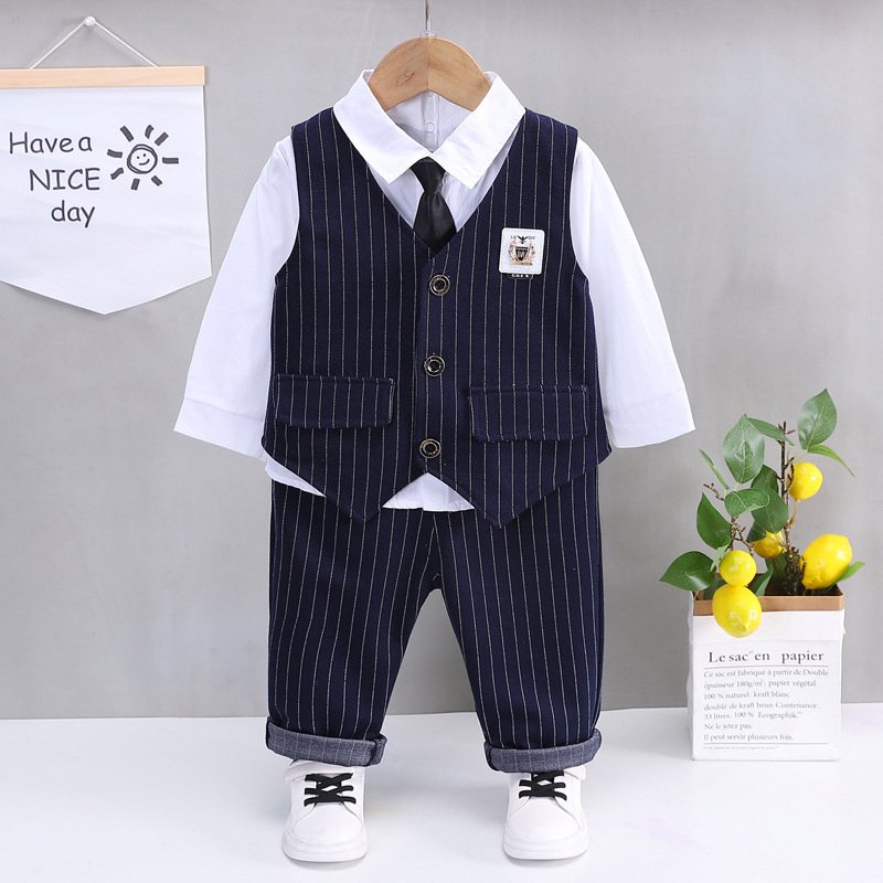 Baby Boys’ Pinstripe 3-Piece Suit – Vest Outfit (2–3Y) - Image 2