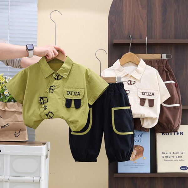 Boys’ Summer Outfit – Cartoon Shirt & Shorts (1–5Y)