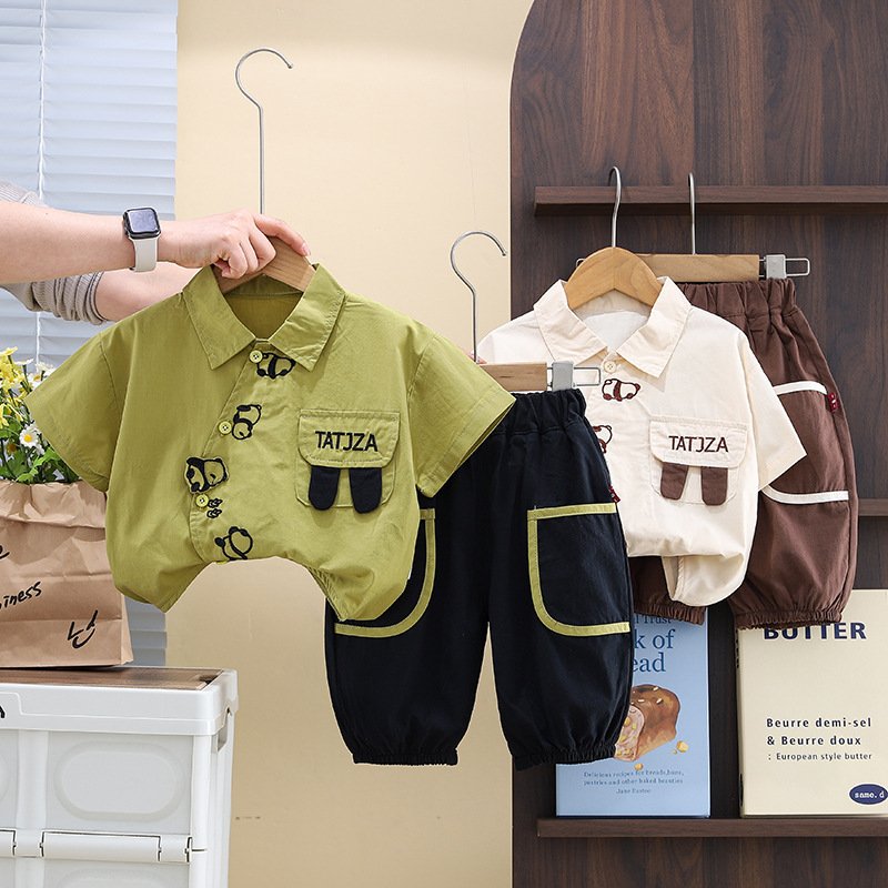Boys’ Summer Outfit – Cartoon Shirt & Shorts (1–5Y)