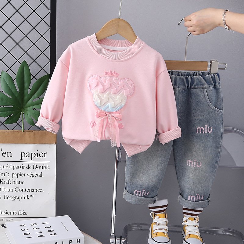 Girls’ Bear Outfit – Two-Piece Sweatshirt Set (2–7Y) - Image 2