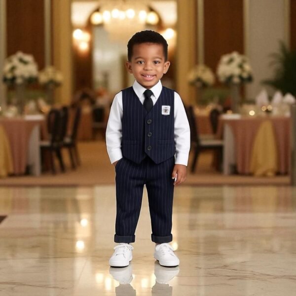 Baby Boys’ Pinstripe 3-Piece Suit – Vest Outfit (2–3Y)
