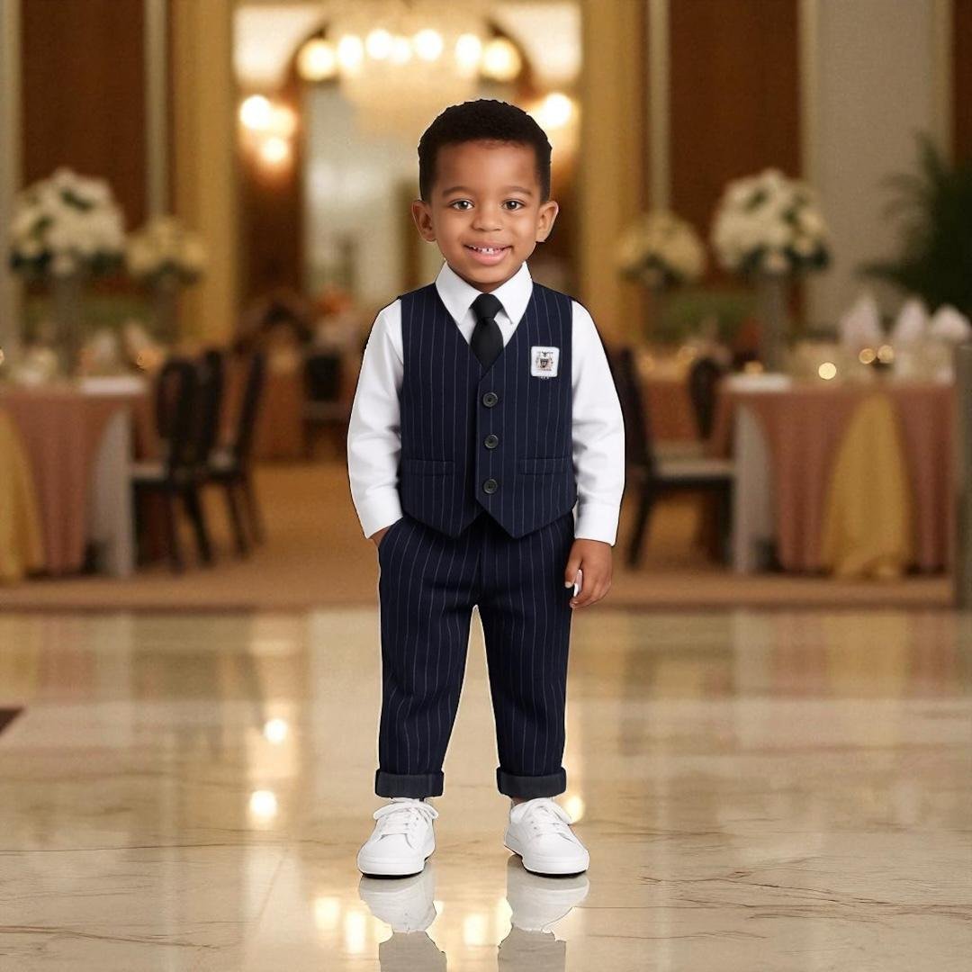 Baby Boys’ Pinstripe 3-Piece Suit – Vest Outfit (2–3Y)