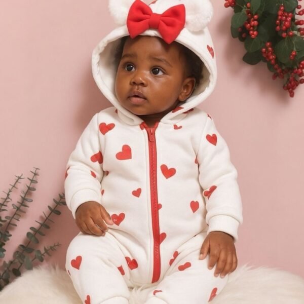 Baby Hooded Heart Romper – Zip-Up One-Piece (6–24M)