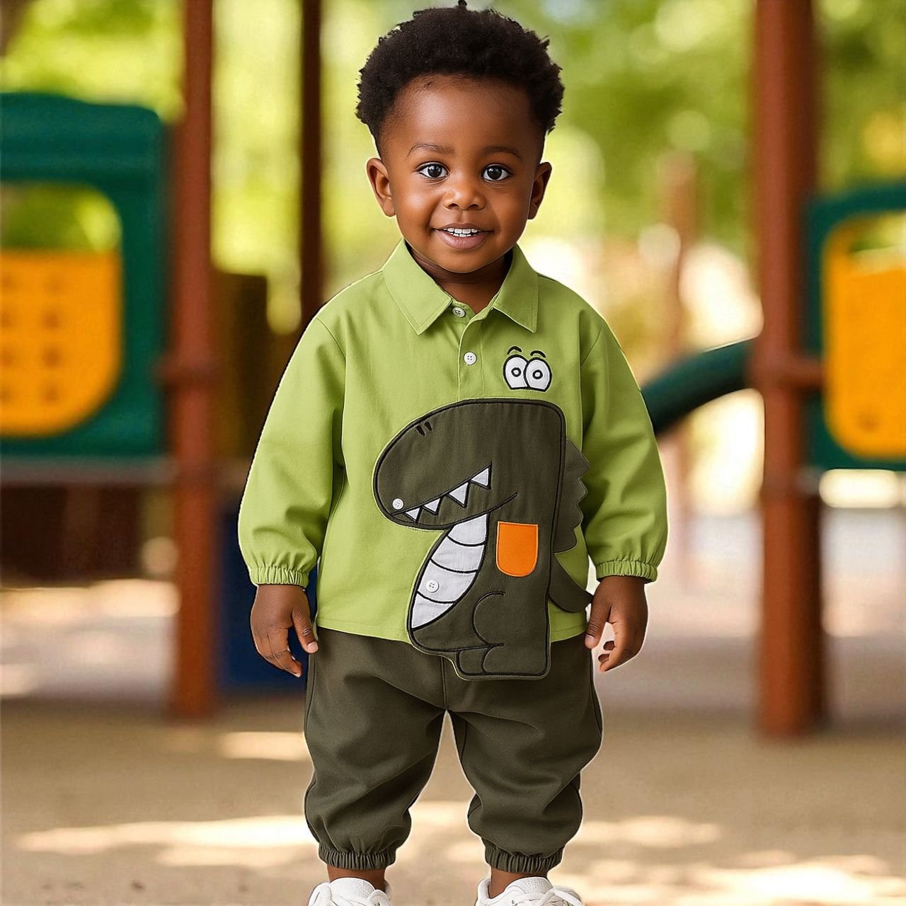 Boys’ Dinosaur Outfit – 3D Cartoon Set (2–6Y)