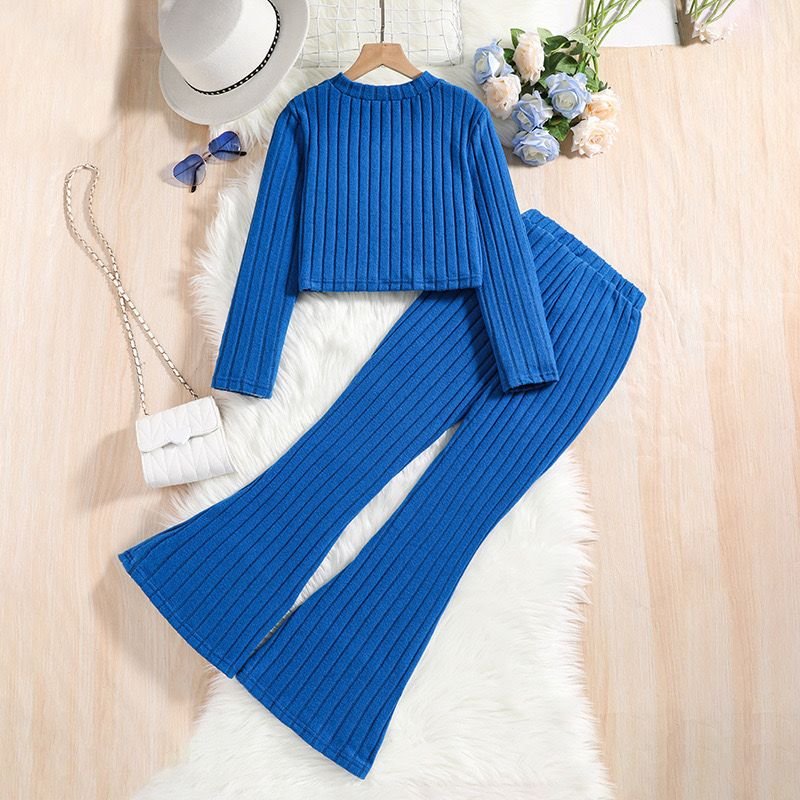 Girls’ Knit Outfit – Top & Flared Pants Set (7–10Y) - Image 2