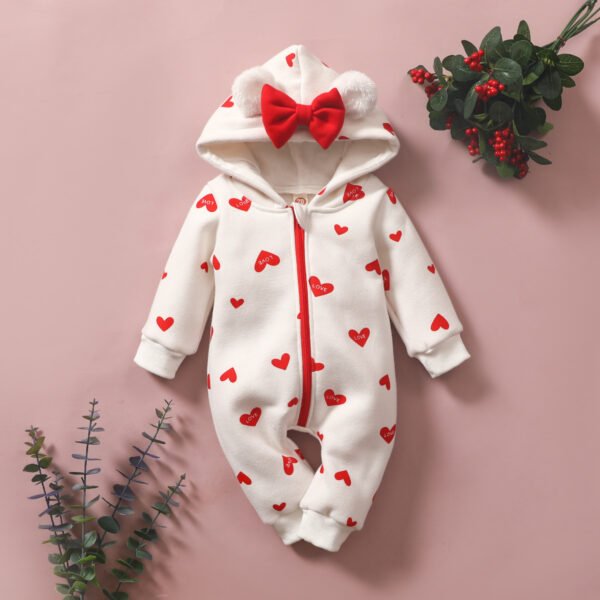 Baby Hooded Heart Romper – Zip-Up One-Piece (6–24M) - Image 2