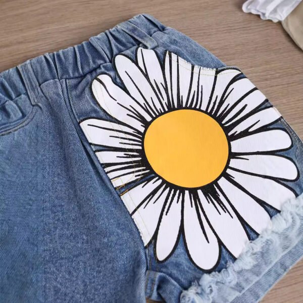 Girls’ Off-Shoulder Denim Set – Floral Outfit (1–5Y) - Image 4