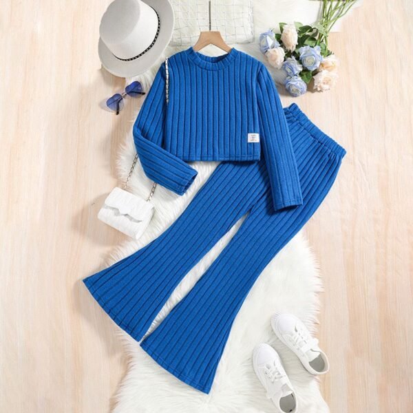 Girls’ Knit Outfit – Top & Flared Pants Set (7–10Y)
