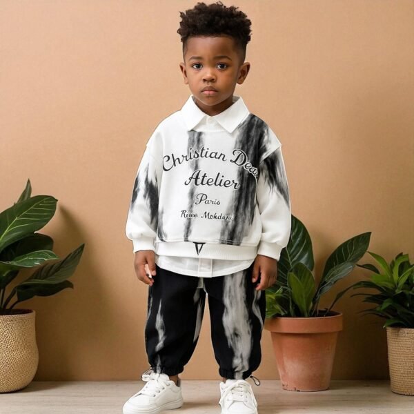 Boys’ Collared Outfit Set – Sweatshirt & Pants (1–7Y)